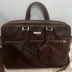Johnston & Murphy Leather Briefcase Shoulder Bag Laptop Bag Maroon Brown
